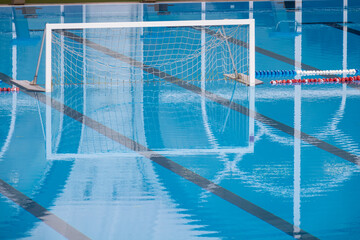 Water polo goal in the pool. Aquatic Sports Competition and Training Venue