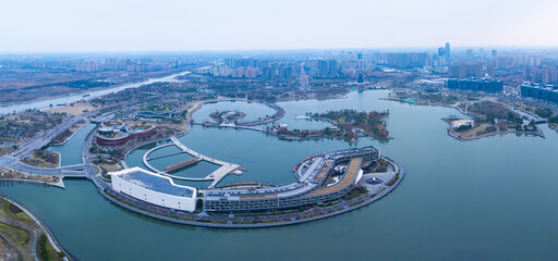 Aerial view of the second largest artificial lake in Shanghai