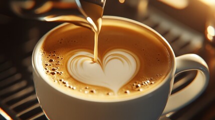Artistic Latte: A perfect shot of rich espresso poured into a creamy canvas of steamed milk, creating a beautifully crafted heart shape.