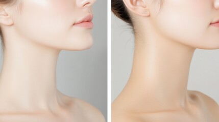 Beauty comparison: A before-and-after composition presents the subtle yet impactful transformation through cosmetic enhancement, showcasing the potential for refined features and enhanced beauty. 
