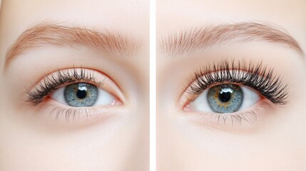 Eyes Transformation: A side-by-side comparison showcasing the subtle yet striking difference in eye appearance.  Enhanced lashes elevate the eyes.