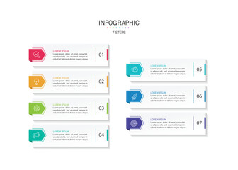 Business infographic template. 7 Step timeline journey. Process diagram, Infographic elements vector illustration.