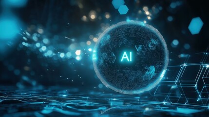 Obraz premium Abstract digital globe with glowing data in dark space