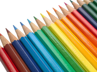 Close-Up of Colorful Pencils in a Row Isolated on transparent background, Isolated Png file, Cut-out, Isolate Png, No Background, Isolated object