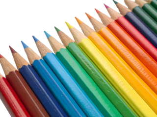 Close-Up of Colorful Pencils in a Row Isolated on transparent background, Isolated Png file, Cut-out, Isolate Png, No Background, Isolated object
