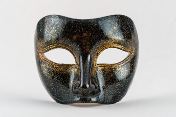 a black mask with gold glittering on it