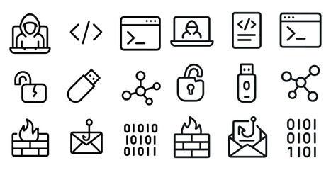 Fototapeta premium Cybersecurity and coding icons for digital security and technology design