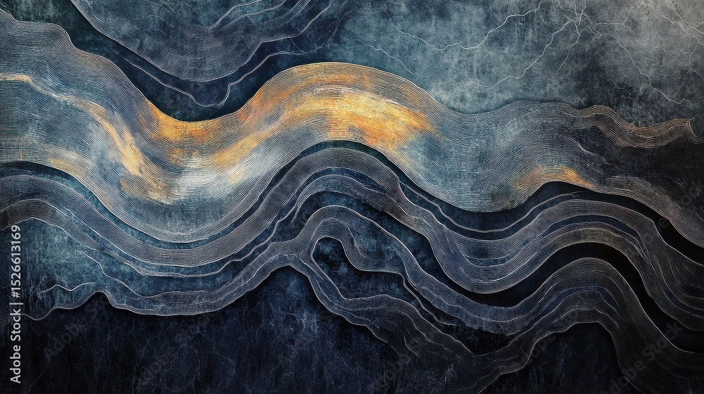 Poster Textured abstract artwork with swirling patterns in dark blues