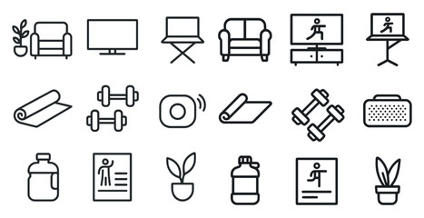 Modern home fitness and office icon set for digital design