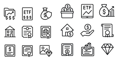 Financial investment and etf icons for business design projects