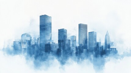 Naklejka premium Dreamlike cityscape with varied buildings in serene atmosphere