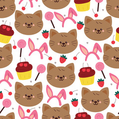 seamless pattern cute cartoon cat with cute stuffs. animal drawing for wallpaper and gift wrap paper