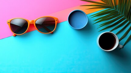 Summer Vibes Coffee with Sunglasses, and Palm.