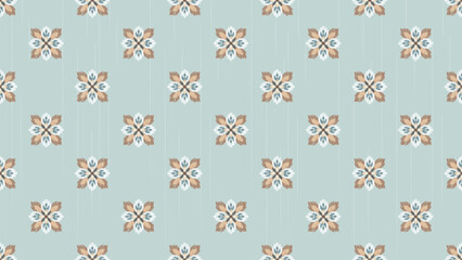 Pastel floral on blue ethnic ikat texture  design. textile fashion pattern line ikat seamless pattern and batik fabric texture asian background wallpaper geometry indian. Ethnic abstract ikat art .