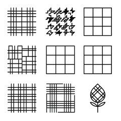 Fototapeta premium Plaid Pattern Icons. Outline icon set of tartan and plaid patterns: school tartan, gunclub check, houndstooth, windowpane, madras