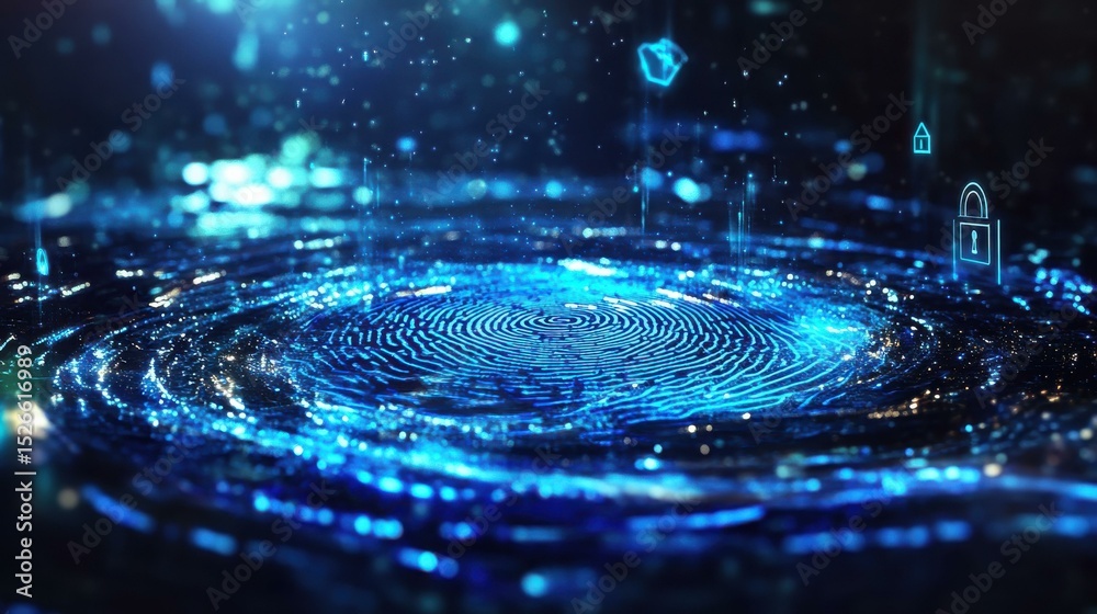 Poster Digital fingerprint representation with security symbols in abstract space