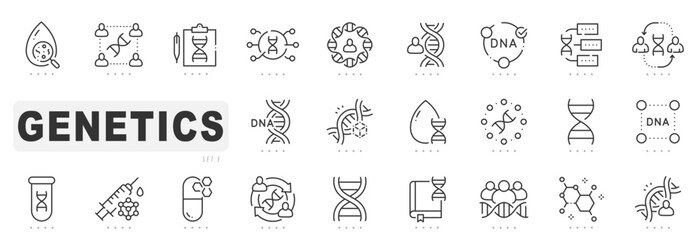 Set of genetic related line icons. DNA, genome, research etc. Editable stroke. Set 3