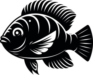 Stylized Black and White Silhouette of a Parrotfish