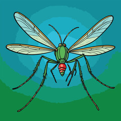 comic book style mosquito illustration that is often found in gardens