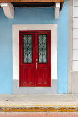 old wooden red door
