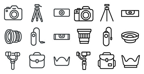 Essential photography equipment icons for creative use in graphic design