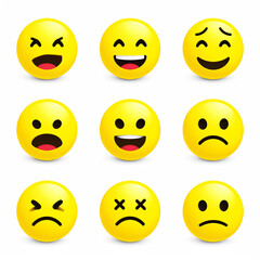Smiley, emoticon set, yellow face with emotions. AI