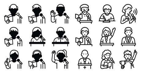 Obraz premium Diverse public speaking icons for presentation and communication designs