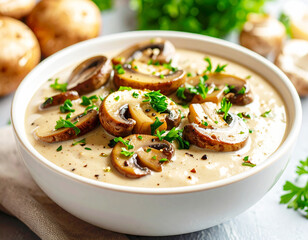 Creamy mushroom gravy with sliced mushrooms. AI