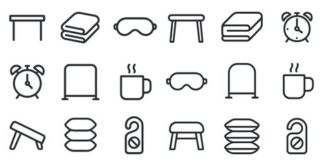 Minimalist icons of bedtime essentials and sleep accessories
