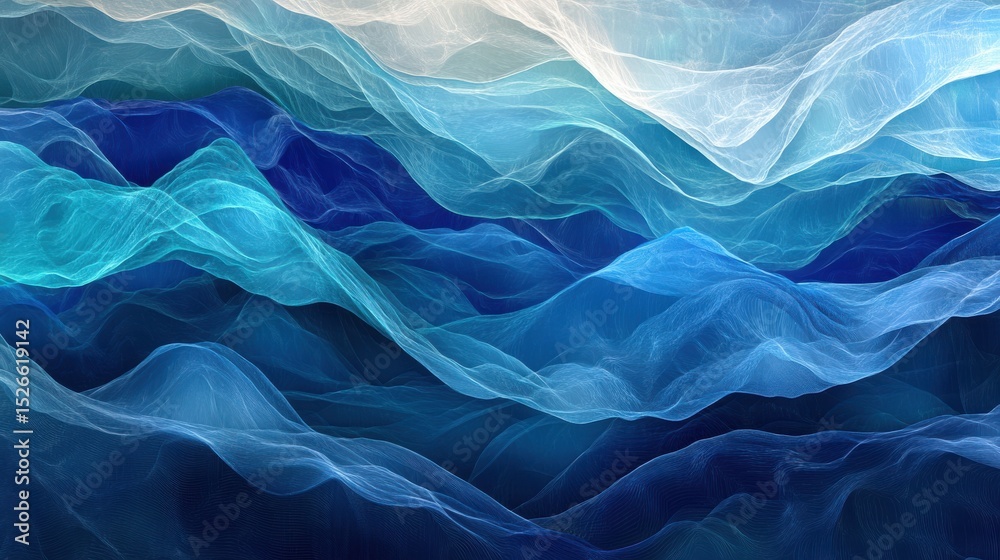 Poster abstract digital art of undulating waves in serene colors