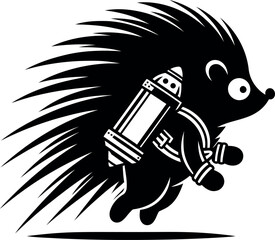 porcupine with Jetpack Taking Flight