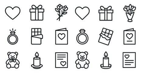 Fototapeta premium Romantic gift icon set for valentine or anniversary design