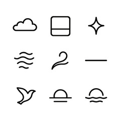 Plakat Serene Sky Icon Set. Outline icon set of serene evening sky: gentle cloud layer, pastel gradient, distant star, soft breeze icon,