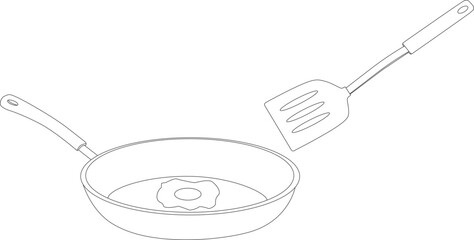 illustration of cooking eggs using a spatula and frying pan