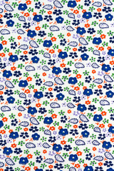 Colorful Floral Pattern with White Background Featuring Vibrant Flowers and Paisley Accents