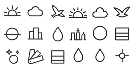 Minimalist icon set featuring nature, weather, and city themes for design projects