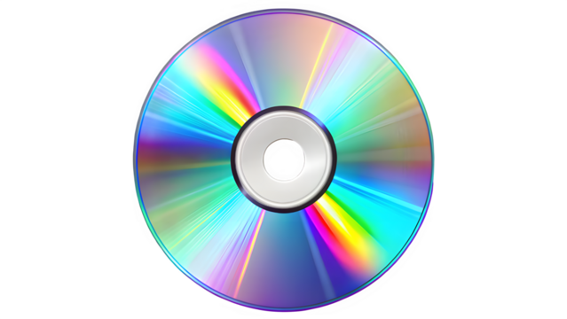 Isolated CD Disc with Reflective Surface on Transparent Background – Digital Media Storage, Optical Disc Technology

