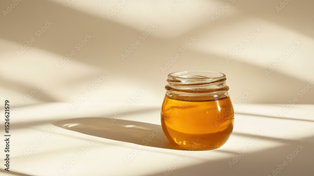 Poster Jar of honey on light-colored surface in minimal indoor setting