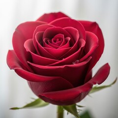 Exquisite Close-Up of a Vibrant Red Rose Bloom with Delicate Petals and a Hint of Moisture, Evoking Romance and Passion