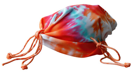 Tie-Dye Drawstring Pouch: A vibrant tie-dye drawstring pouch in shades of orange, pink, and turquoise, ready for storage or gifting. The pouch features a playful, bohemian aesthetic.