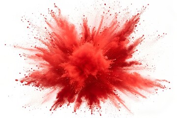 Abstract red watercolor explosion, splattered and streaked across a white background, creating a dynamic and energetic visual