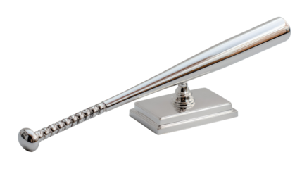 Shiny Baseball Bat Trophy: A sleek, gleaming baseball bat trophy sits proudly on a polished base, embodying excellence in sport and symbolic of victory.
