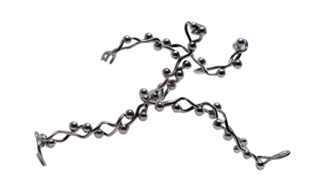 Kinetic Runner: A dynamic representation of a runner in motion, artfully constructed from interconnected metallic spheres, capturing the essence of speed and athleticism.