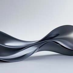 Abstract, dark gray, metallic, flowing shapes on light background