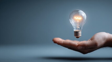 Floating Light Bulb Above Open Hand Symbolizing Innovation and Ideas