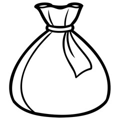 Illustration of a tied sack with a gathered top and a simple outline design on transparent background
