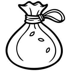 A simple line drawing of a tied sack with visible seeds inside and a tied rope on transparent background