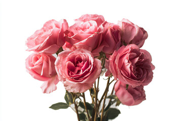 a vase filled with pink roses on a white surface