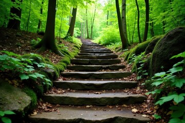Rough-hewn stone steps ascending Appalachian Trail, Stokes State Forest, view, terrain, wild