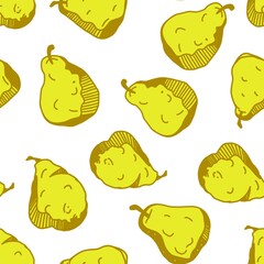 Seamless Hand-Drawn Pear Pattern in Flat Style
